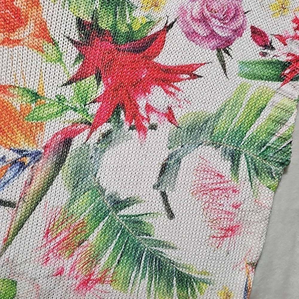 Luisa Ricci Floral Sweater Top Birds of Paradise Capped Sleeves Italy Tropical L - Picture 3 of 6